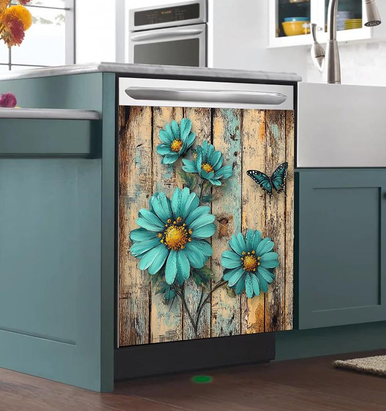 1PC PVC Waterproof Decals Kitchen Floral Printed Home Decoration Dishwasher Sticker Self Adhesive Wallpaper Refrigerator
