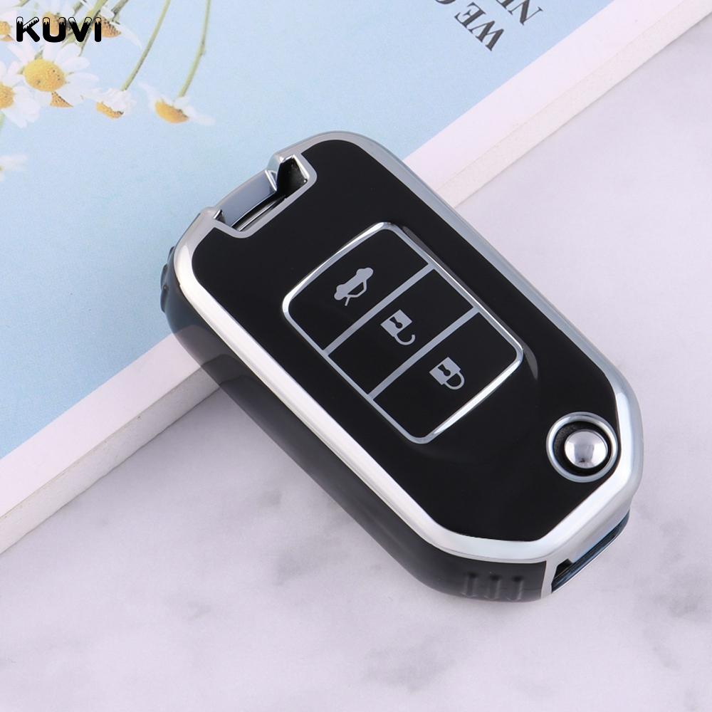 Tpu Car Folding Flip Key Case Cover Shell For Honda Civic Hrv Crv Xrv Cr-V Crider Odyssey Pilot Fit Accord Protector Accessories