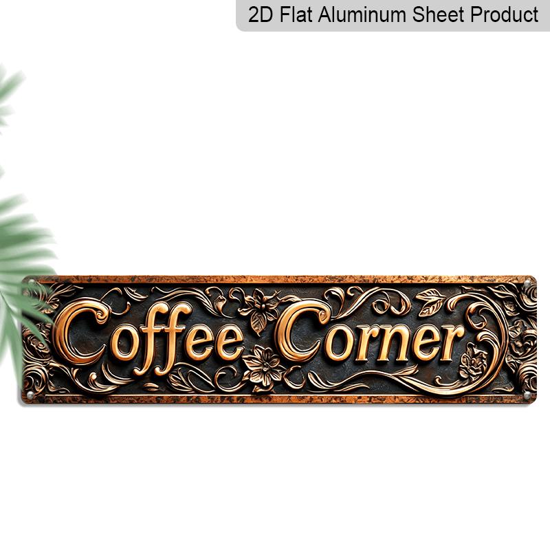 

2D Flat, 1pc Retro Coffee Corner Sign - Aluminum Decorative Sign with Vintage Floral Design, 15.7 x3.9 Rustic Farmhouse Art for Home, Cafe, Office 40cm x 10cm