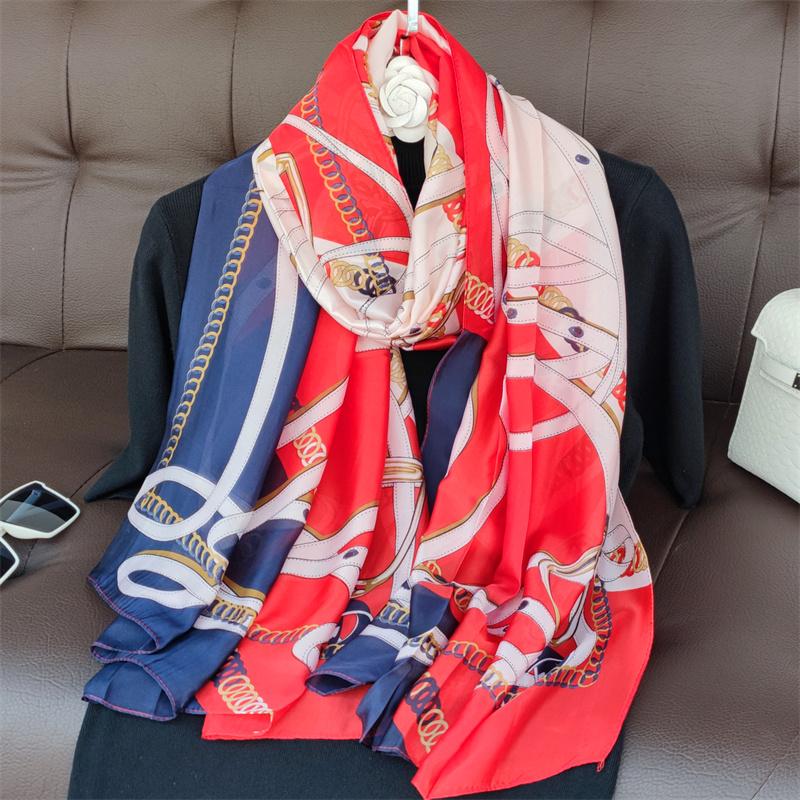 New 180*90cm classic Silk Scarf Women Foulard Office lady Large Fashion Print Beach Hijab Shawl Warp Bandanna Muffler Pareo
