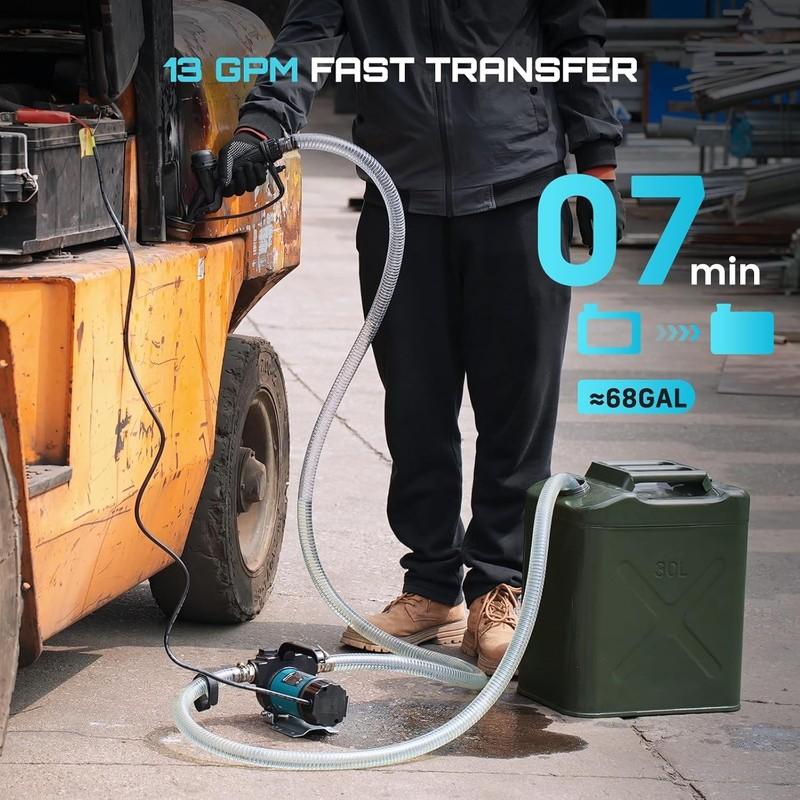 SEESII Electric Diesel Transfer Pump Kit, 12V Fuel Transfer Pump for Diesel Kerosene, 13GPM Portable Transfer Pump with Filter, Fuel Nozzle, 2x6.56FT