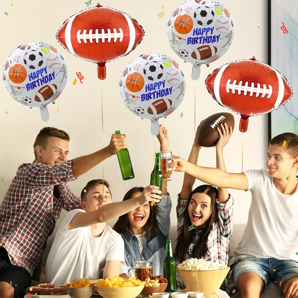 6pcs Sports-Themed Balloon Set Basketball Soccer Football Baseball Designs with "HAPPY BIRTHDAY" Text Birthday Party Decorations