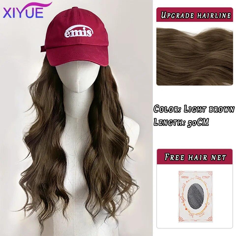 Kapelusz peruka kobiece długie włosy jednoczęściowy kobiecy fason leniwe lekko kręcone włosy czapka z daszkiem peruka pełne nakrycie głowy