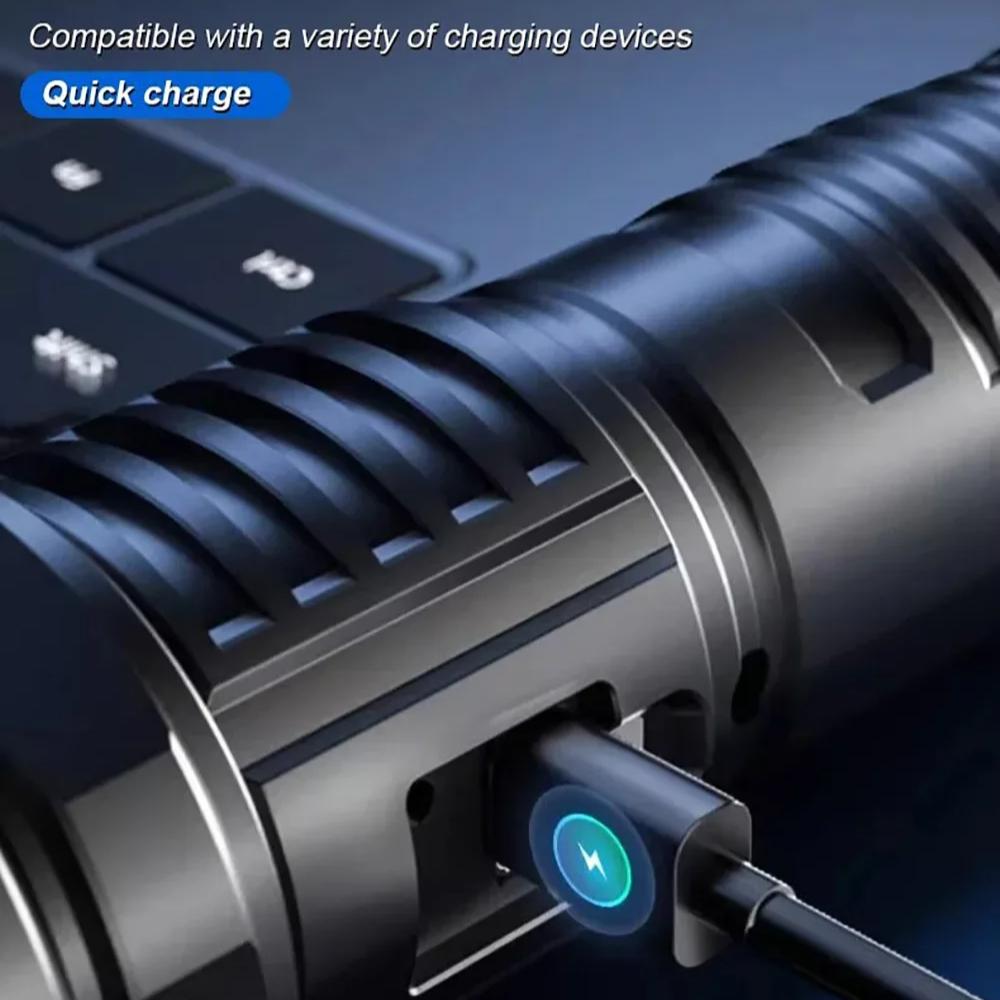 Upgraded Super Bright Flashlight USB Rechargeable with Side Lamp Built-in Battery Torch for Outdoor Emergency Camping Use