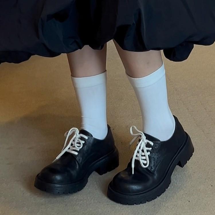 Sheepskin version retro platform big head Derby loafers women's small thick heel lace-up British versatile small leather shoes