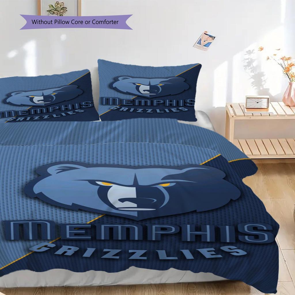 Memphis Grizzlies Blau Geist Stärke Dreiteiliges Set(1 Bettbezug + 2 Kissenbezüge, ohne Füllung)Weihnachts-Geburtstagsgeschenk Bettwäsche-Set
