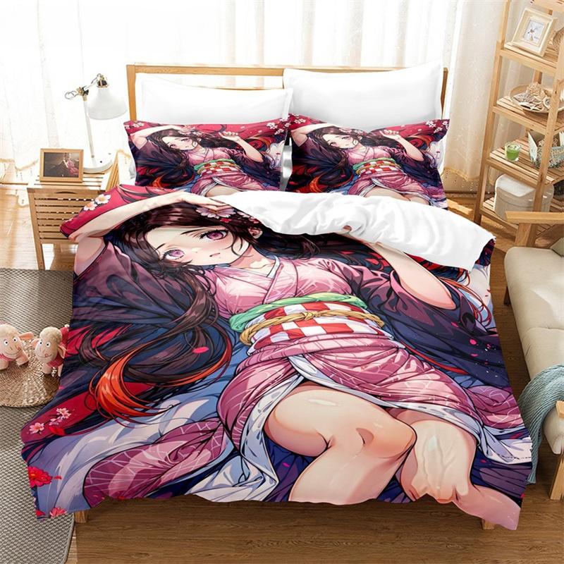 New Anime Kamado Nezuko Duvet Cover Demon Slayer Bedding Sets Kids Boys Girls Bed Linen Queen King Full Twin Single Size Sets