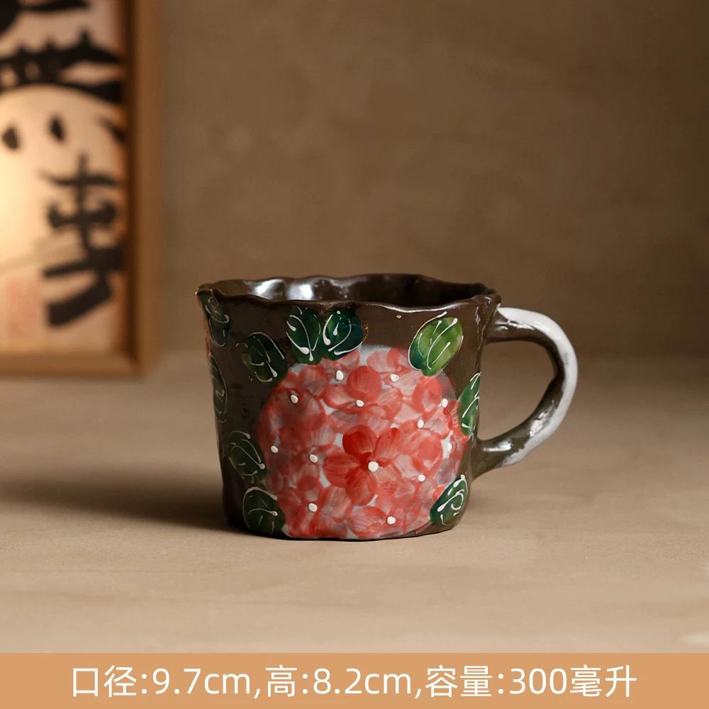 300ml Vintage Hand-Painted Ceramic Mug, Retro Floral Coffee Cup, Handmade Art Teacup for Home Office