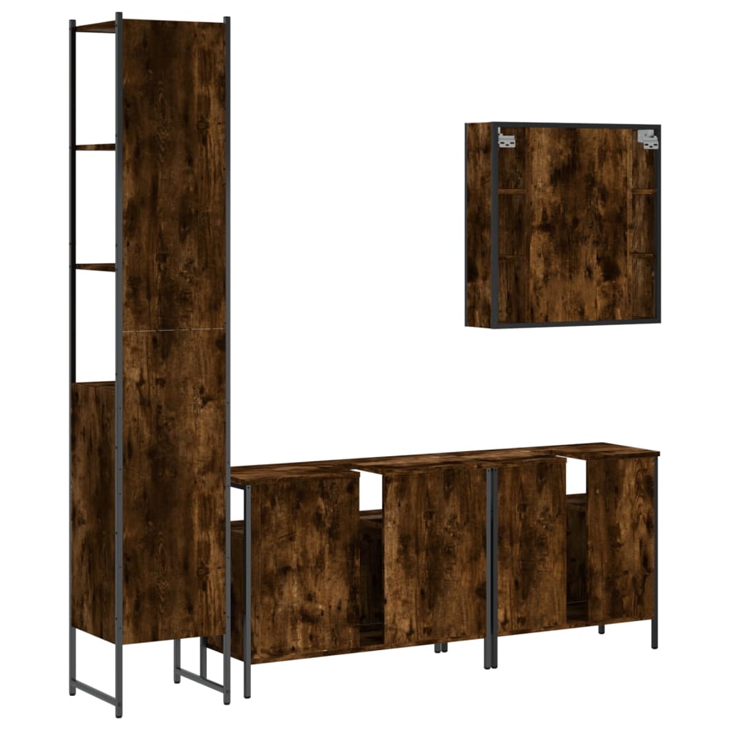 4 Piece Bathroom Furniture Set Smoked Oak Wood Based Material