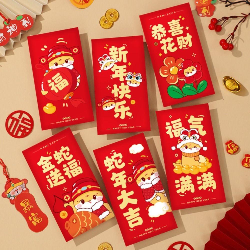 

6pcs Chinese Style God of Wealth Money Pocket Cartoon New Year Money Packets Wedding Birthday Style 1
