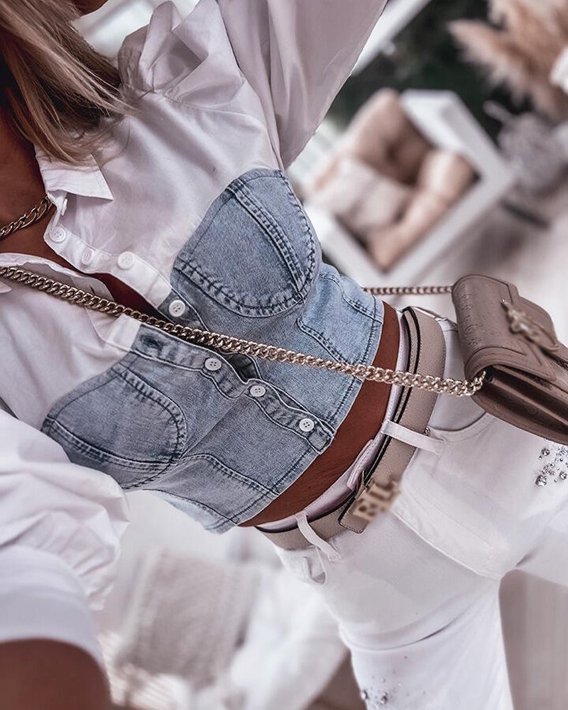 

Женская джинсовая рубашка с вышивкой - новый европейский и американский стиль, хит продаж 2023 г. L белый