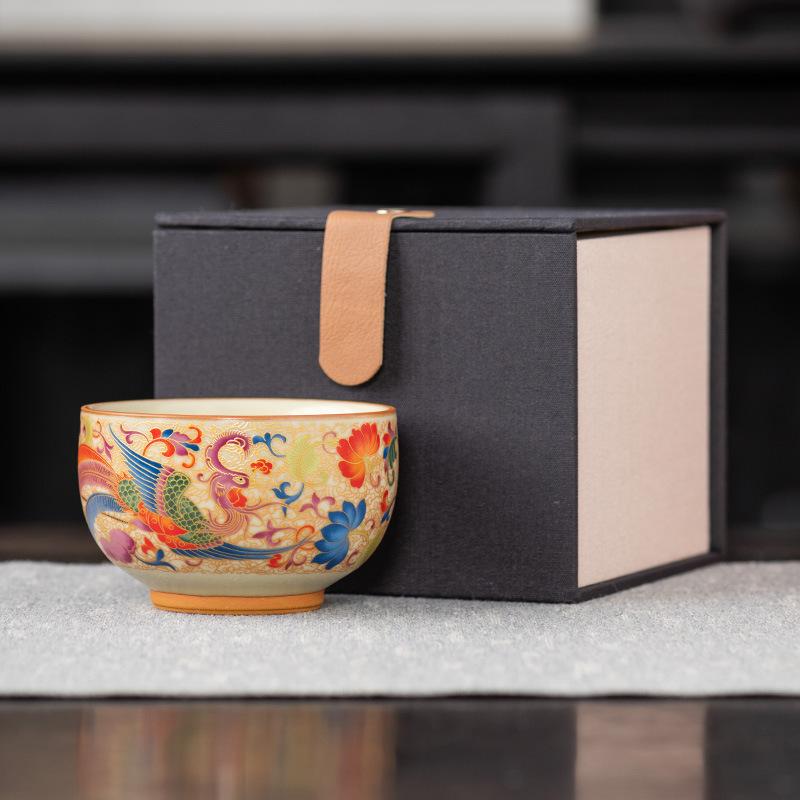 Set de cești Dragon și Phoenix, ceașcă unică cu glazură Ru, ceașcă de ceai de înaltă calitate pentru proprietar, poate hrăni ceștile de ceai, suvenir de lux ușor comemorativ pentru nuntă