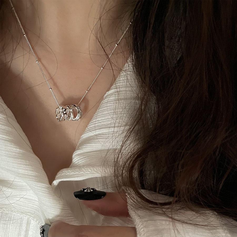 New High-End Summer French Zircon Necklace Geometric Three-Ring Pendant Collarbone Chain Women