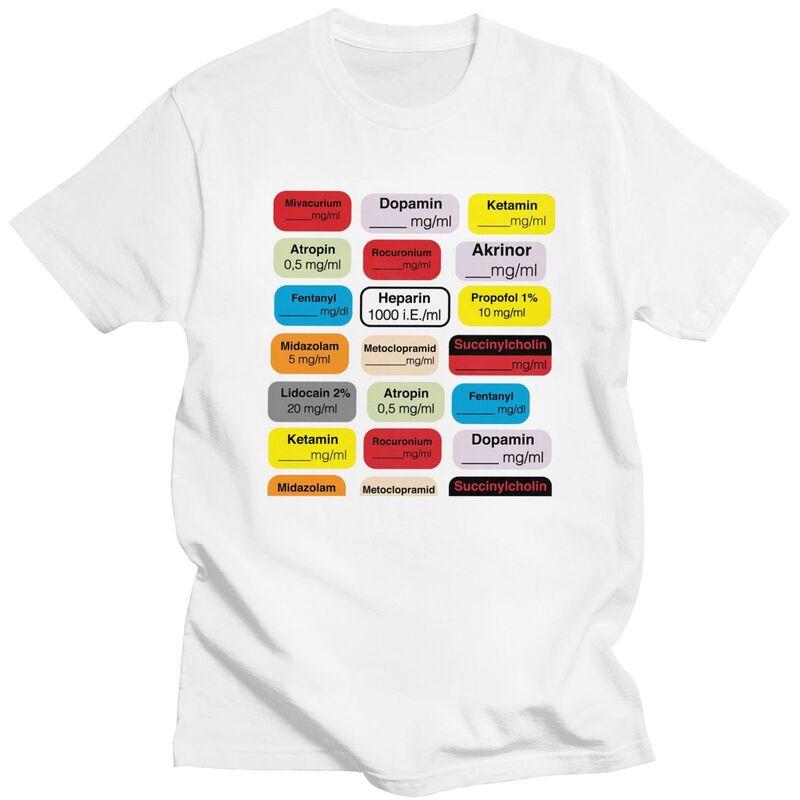 Custom Anesthesia Medication Labels T Shirts Men Pure Cotton Tee Tops Medical Nurse Tshirt Short Sleeve Fashion Tshirt Clothing