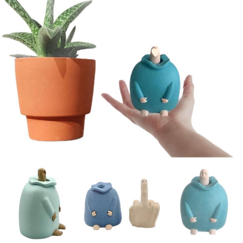 Smiling Blue Middle Finger Figurine - Small, Funny Desktop Toy for Friends, Birthday or Minimalist Decor