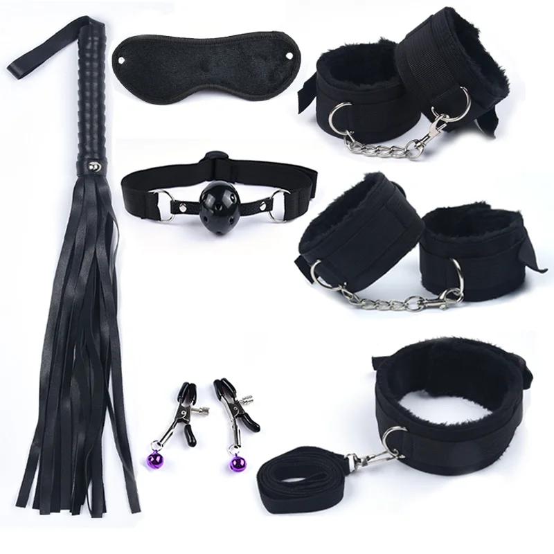Sexy 11-Piece Set Adult Bound Timing Bondage Handcuffs Sex Toys Slave Female Backyard Tail Anal Plug Sex Toys Accessories