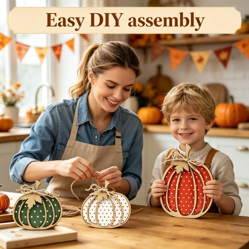 Thanksgiving Fall Decorations Wooden Pumpkin Autumn Decors in Wood for Fall Arrangements Across Dining Tables, Shelves, Entryways, and Home Desks
