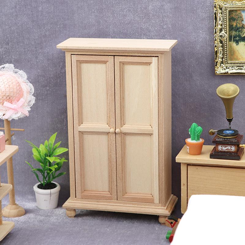 1:12 Miniature Bedroom Retro DIY Blank Wardrobe Cabinet