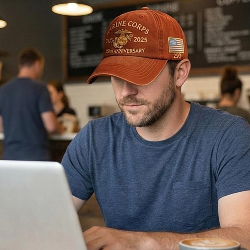 Adjustable Strap Baseball Cap for Marine Corps 250th Anniversary with Embroidery Pattern for Daily Wear Special Event