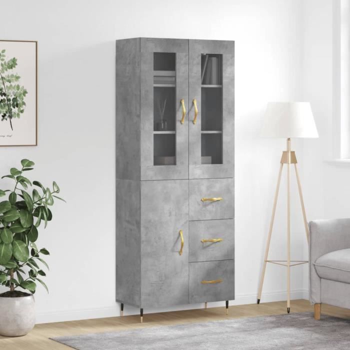 VidaXL Buffet haut Gris béton 69,5x34x180 cm Bois d'ingénierie 3198453