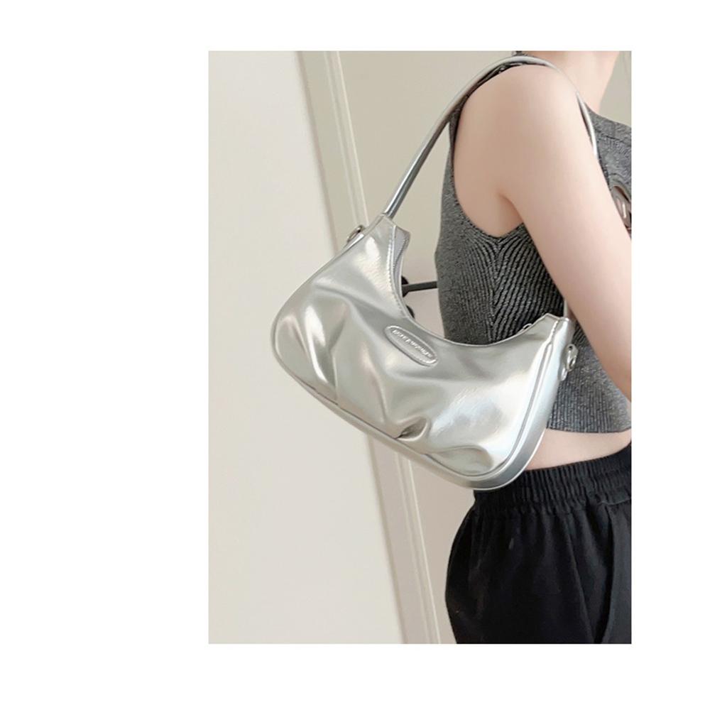 Textured Silver Bag Women's Single Shoulder Messenger Bag High-grade Pleated Underarm Crescent Bag