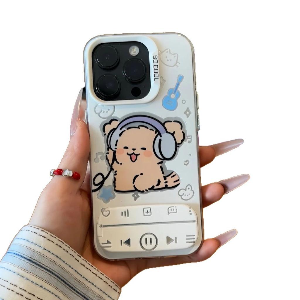 Headphones Puppy Player Stand Suitable for Apple 16promax Mobile Phone Case Cute Iphone15 Protective Case 14