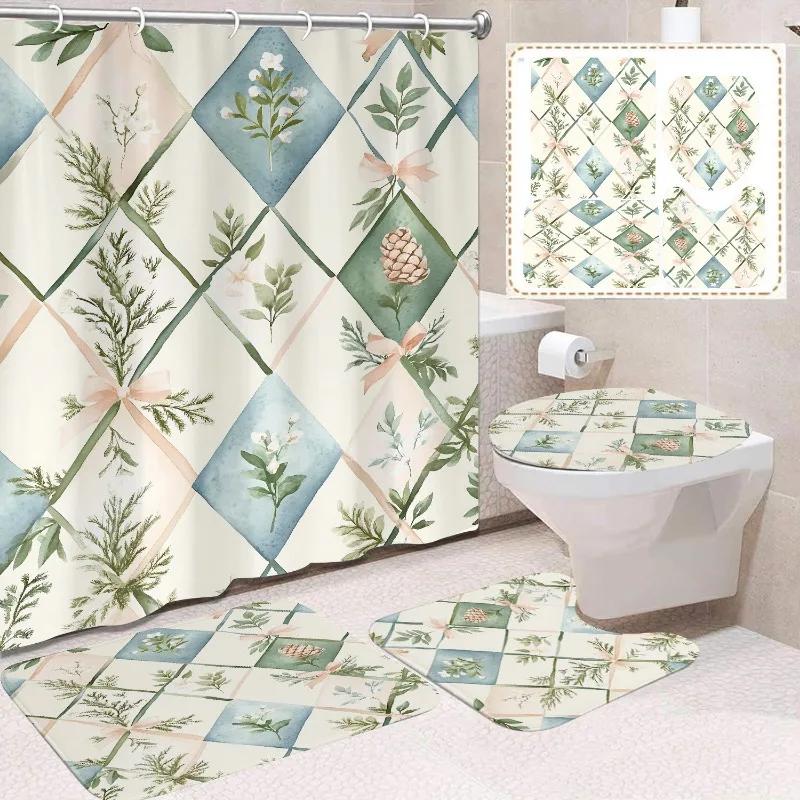 1/4 Stuks Waterdicht en schimmelbestendig Douchegordijn Luxe met Haak Douchegordijn met antislip mat U-vormige mat toiletdekselhoes