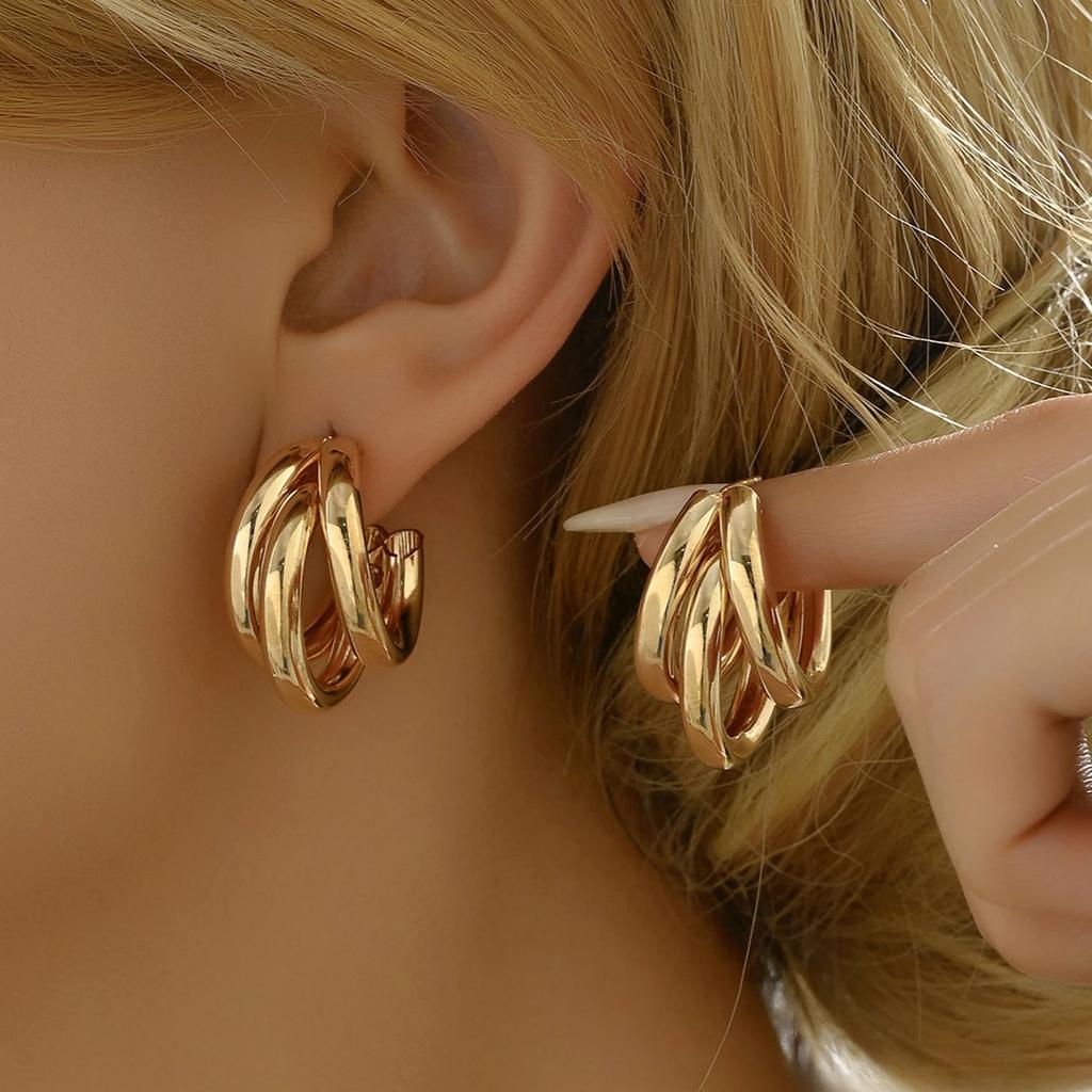 Stainless Steel Smooth Metal Chunky Hoop Earrings for Women Fashion Round Circle Hoops Statement Earrings 2025 Trendy Jewelry