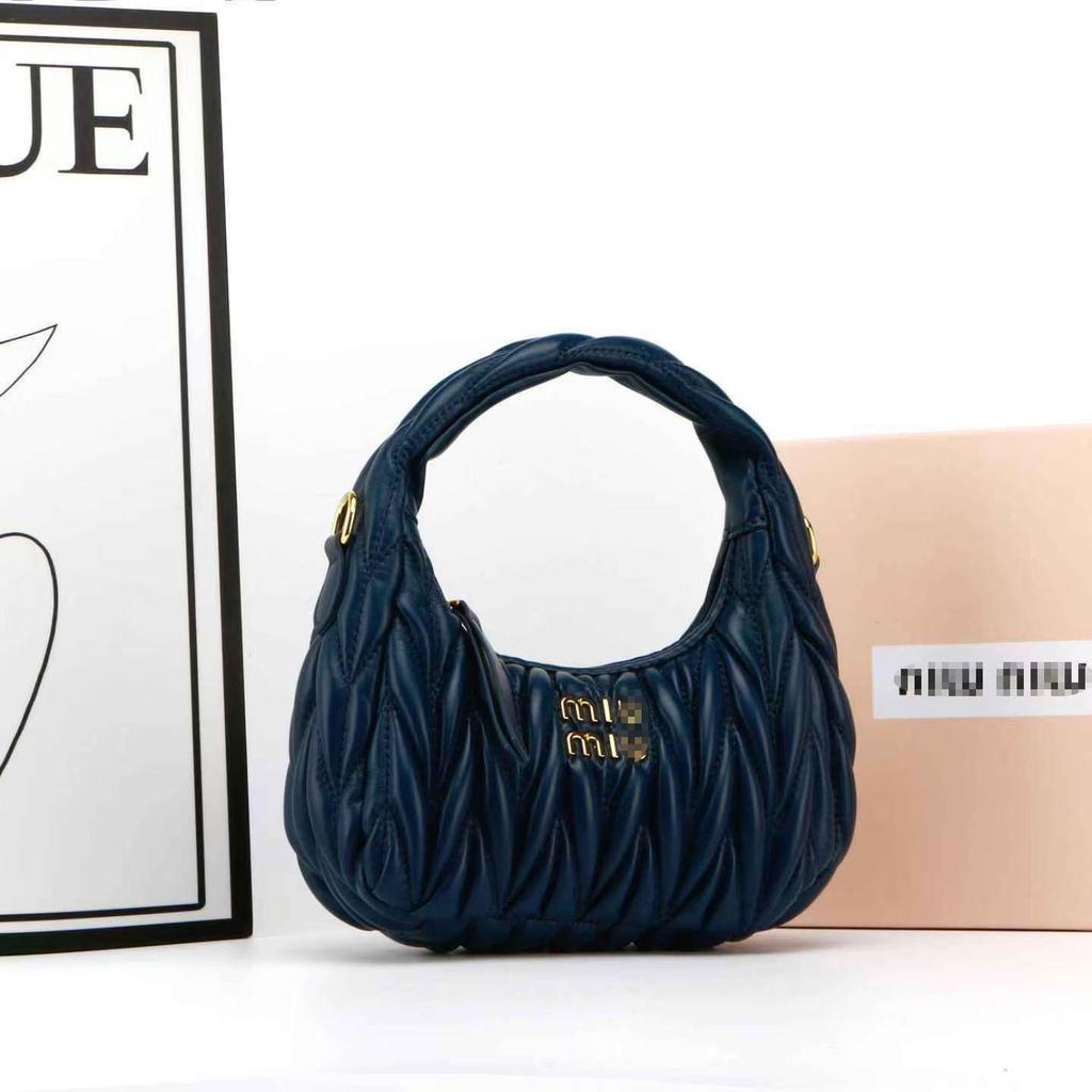 Miu House Lambskin Ruched Dumpling Hobo Bag: Trendy Crescent Underarm Crossbody for Women