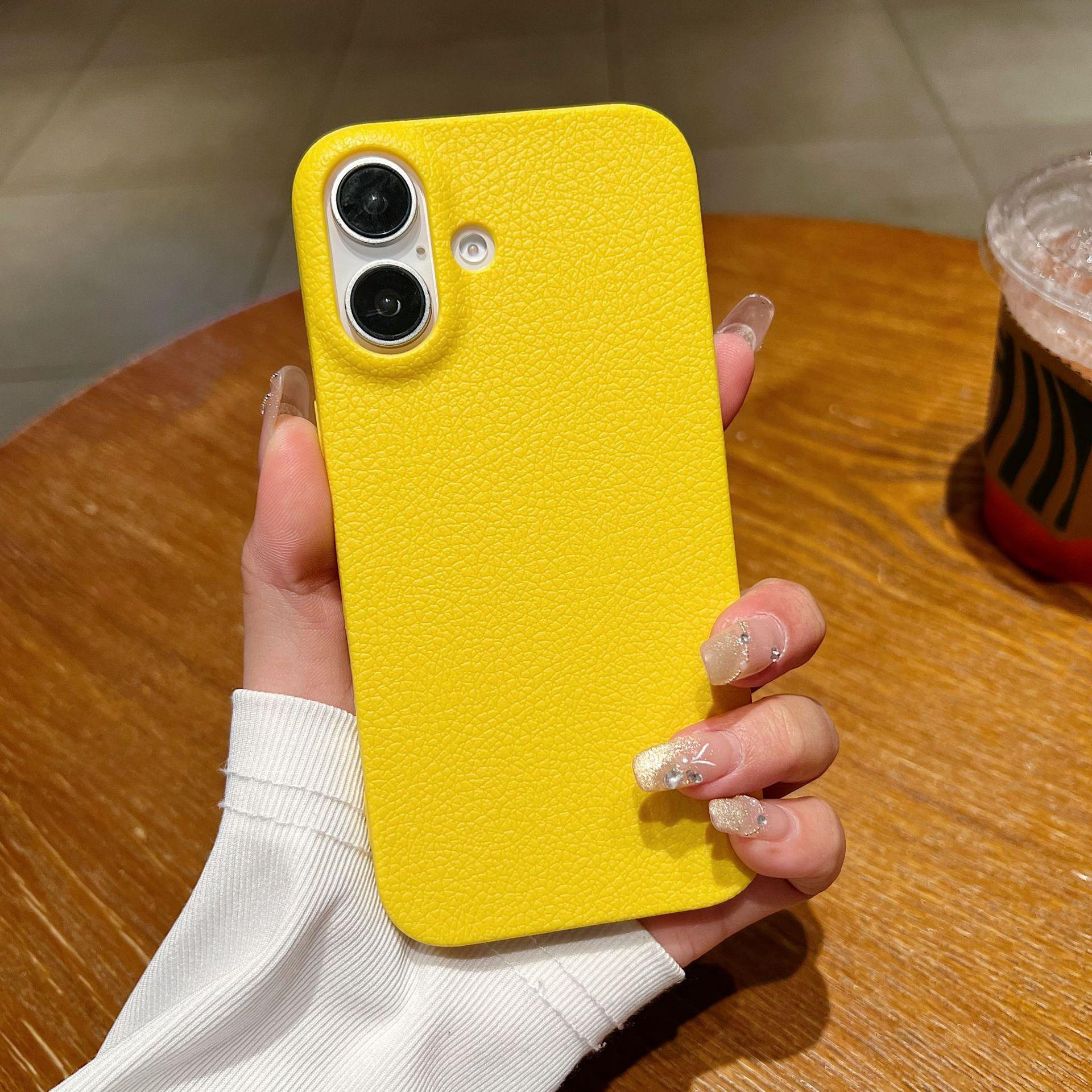 Premium Leather Texture Phone Case for iPhone, Solid Color Shockproof Soft Cover 11 жёлтый