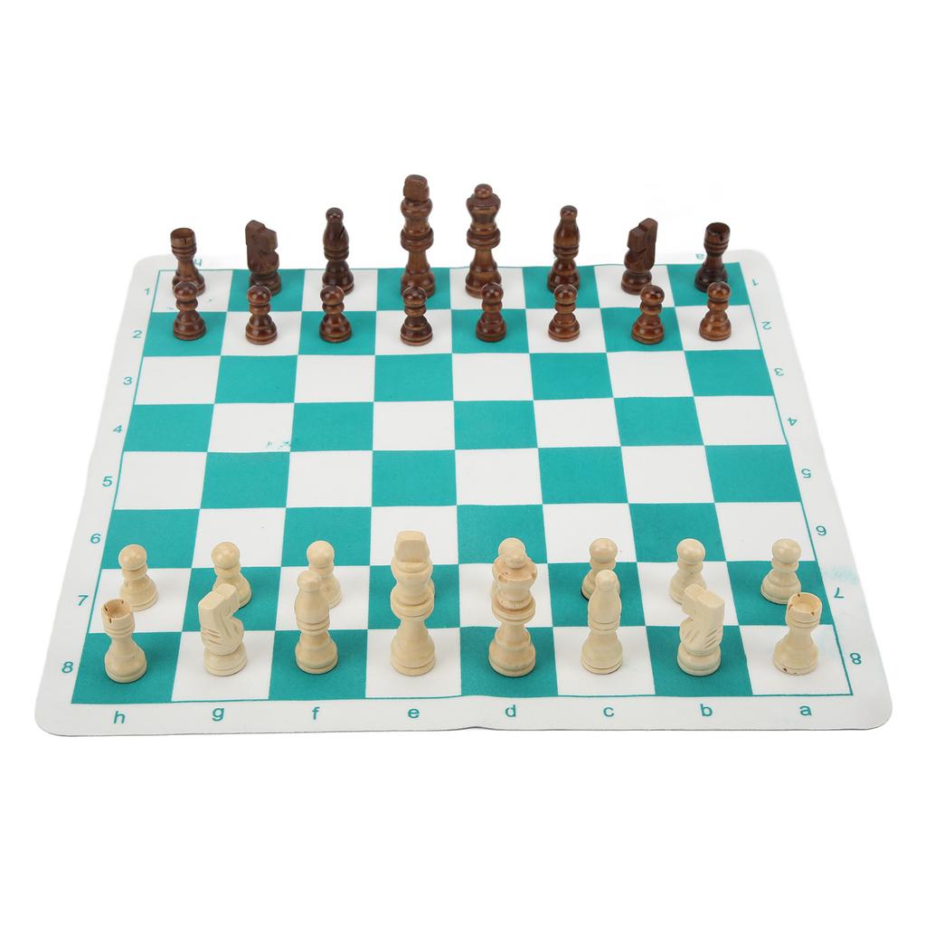 Chess Set Imitation Wood Plastics Glossy Lightweight Chess Pieces with PU Chessboard for Beginners