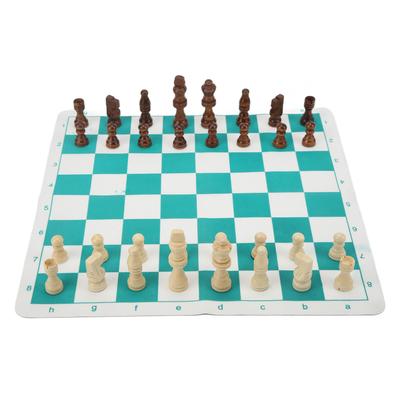 Chess Set Imitation Wood Plastics Glossy Lightweight Chess Pieces with PU Chessboard for Beginners