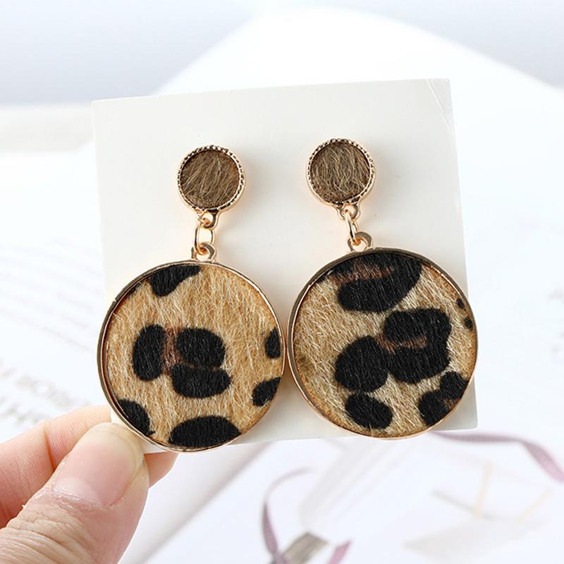 Women Sexy Leopard Print Geometric Square / Round Pendant Earrings