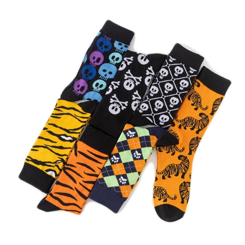 Men's Funny Skull Crew Socks Cartoon Alien Design Cotton Casual Socks Halloween Sock for Hip Hop Parties