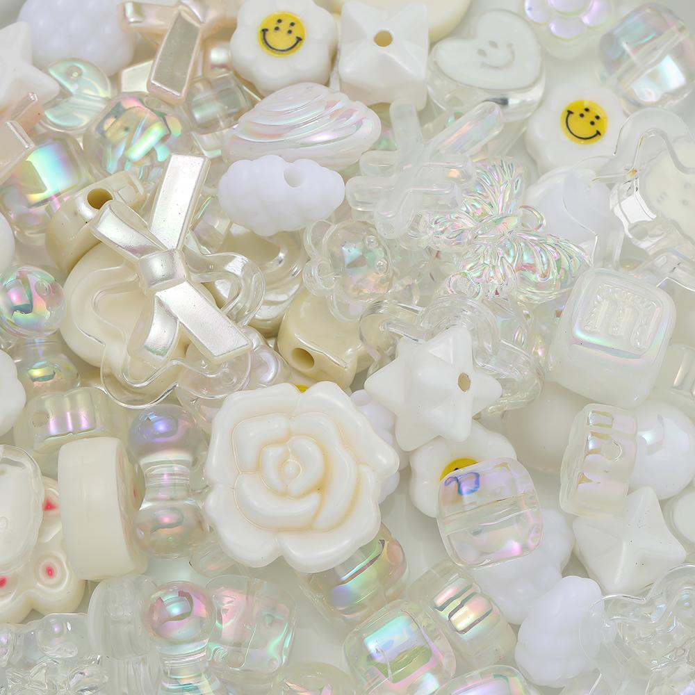 

20g/Lot Acrylic Random Mixed Bead Colorful Loose Spacer Bead for DIY Bracelet Necklace Phone Pendant Making Accessories 20g білий