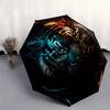 "Flame & Ice Tiger: Unique Circular  Decor"Umbrella, Portable 3-Fold Compact Umbrella for Men & Women ES13