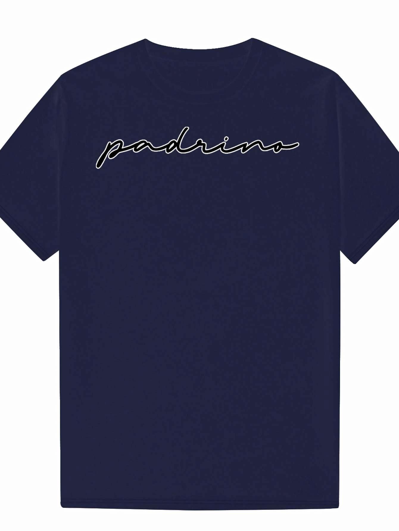Navy Blue Casual Polyester T-shirt with padrino Script Design - Short Sleeve XXXL