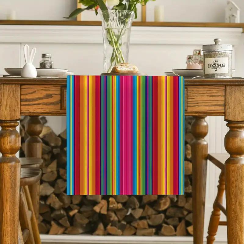 Runner da Tavola in Lino Stile Messicano Decorazioni Festa Messicana Fiesta Strisce Geometriche Colorate Runner da Tavola Decorazione Tavola da Cucina e Sala da Pranzo