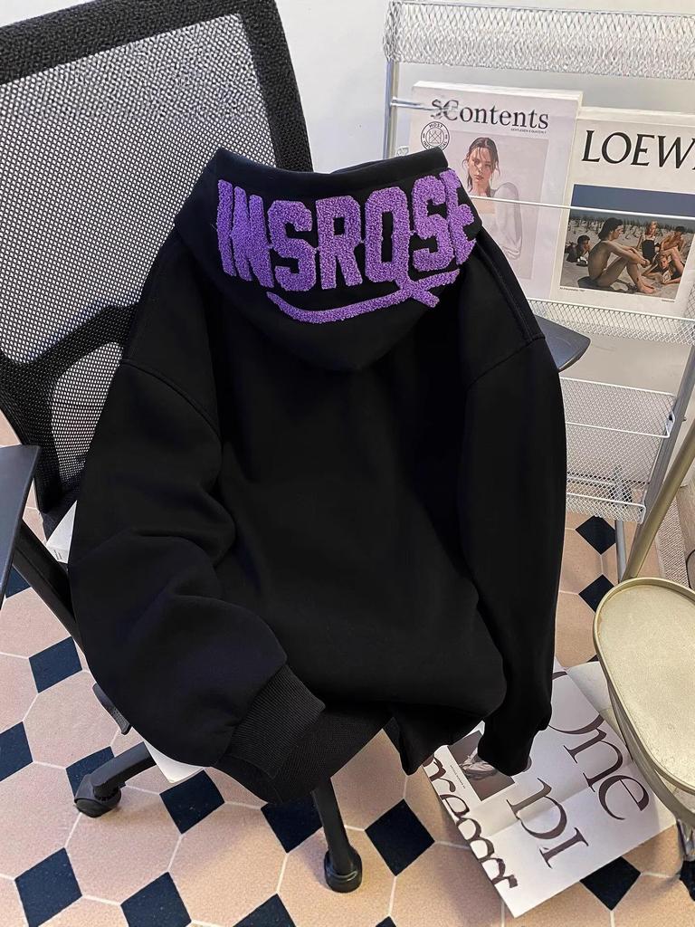 Heavyweight Men's Embroidered Letter Hooded Sweatshirt - Plush Velvet, Loose Fit, Casual Autumn/Winter Outerwear