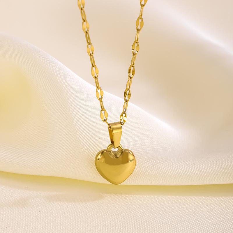 Heart Necklace & Earring Set for Women - Niche Design, Colorfast Titanium Steel, 18K Gold, Ideal for Summer Layering.