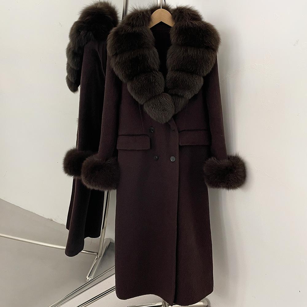 Atmosphere Detachable natural real fox fur collar wool coat women's new winter warm woolen coat