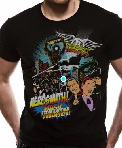 Officially licensed Aerosmith Dimension Album Mens Black 100% Cotton T-shirt Mens Tees Top Classic Tee 4XL