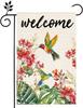 Welcome Spring Hummingbird Garden Ag 12x18 Inch Double Sided for Outside Home Small Burlap Plaid Yard Welcome Ag Decorat EEL
