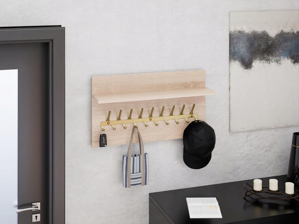 Wieszak Na Ubrania Loft 70 Cm - Złoty + Dąb Sonoma, Solidny I Stylowy