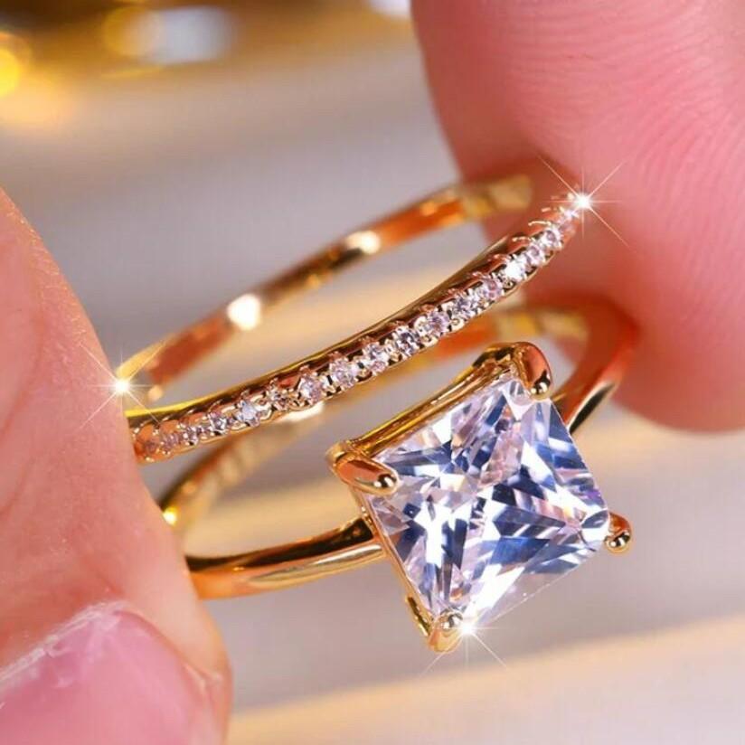 

Attractive Gold Color Inlaid with White Zircon Rings Set Exquisite Party Engagement Wedding Rings for Women Jewelry 10