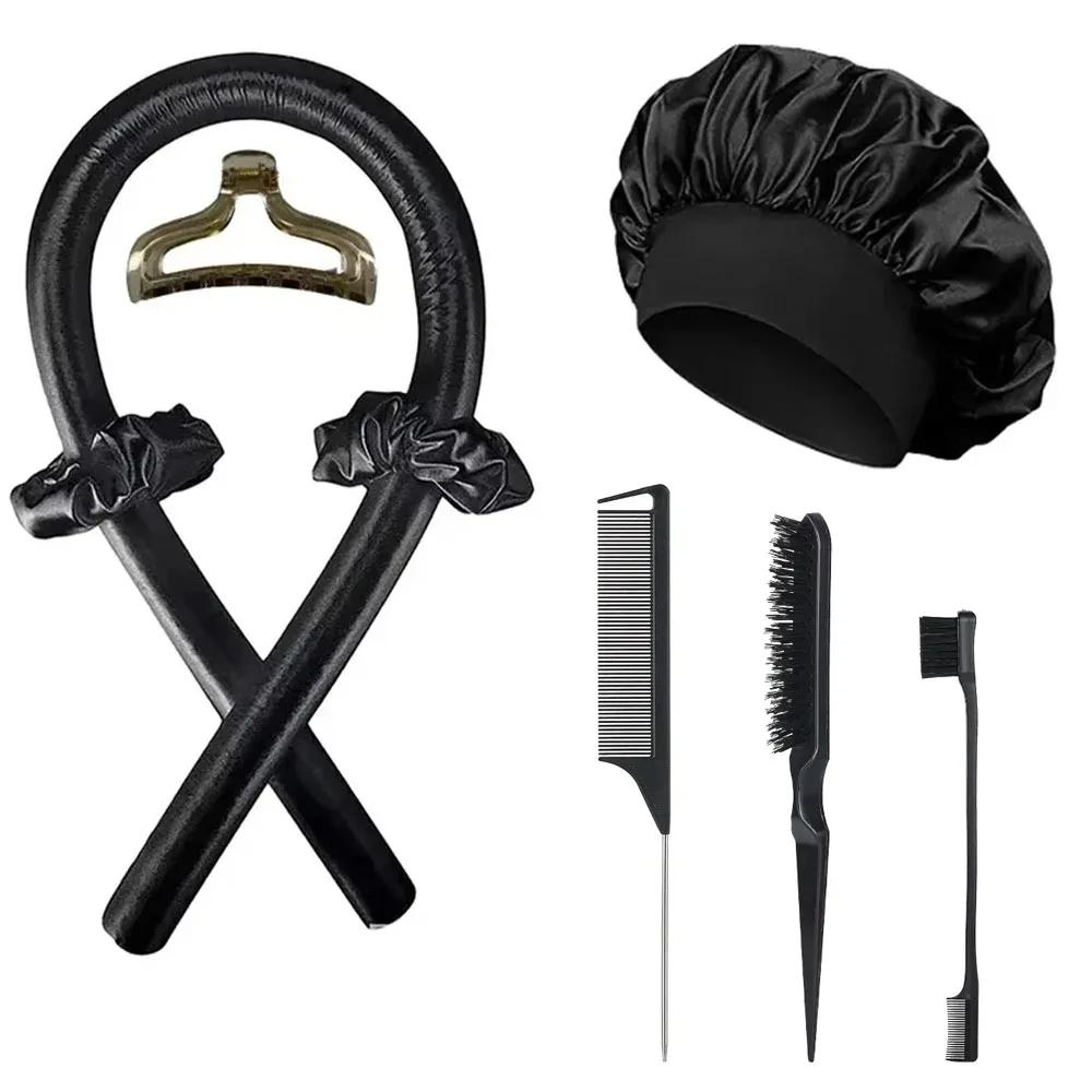 3/5/8pcs Styling Tool Set Women'S No-Heat Curling Iron and Satin Sleep Cap Set Hair Styling Tools Comb Hair Clip Hair Tie Set