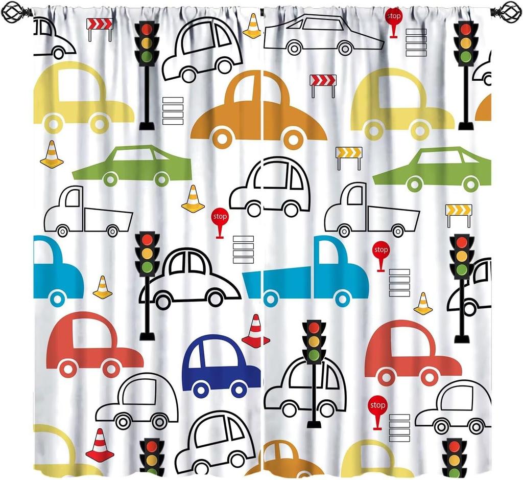 Racing Curtains for Teens Games Room Decor Black White Checkered Flag Art Printed Window Drapes for Kids Bedroom Living Room