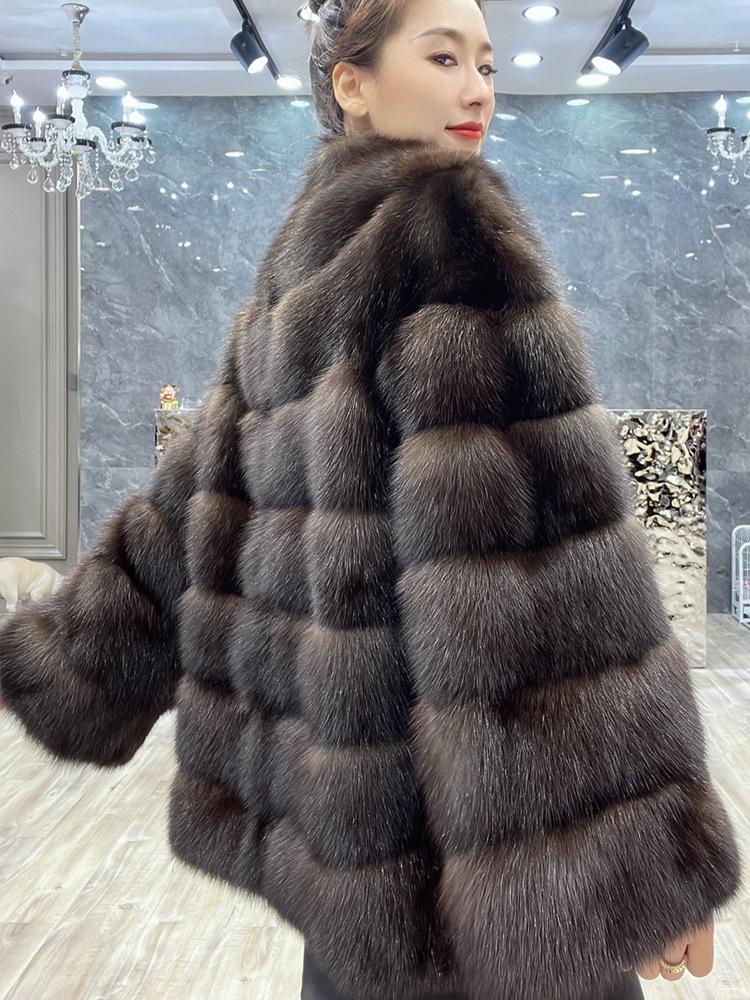 2025 Women's Purple V-neck Faux Fur Wool Coat - Loose, Slimming, and Warm for Winter