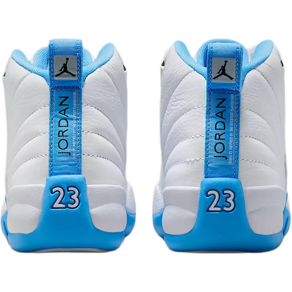 Air Jordan 12 Retro GS Melo 2025 Kids Sneakers White University-Blue Metallic-Silver 153265-112