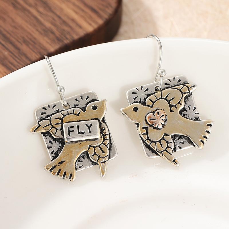 Kreativní Vintage Ručně Vyřezávané Ptačí Čtvercové Visací Náušnice pro Ženy  Nádherný Festivalový Dovolenkový Přívěsek Šperkový Doplněk